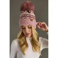Panache (Faire) Pink, White & Rust Patterned Pom Hat