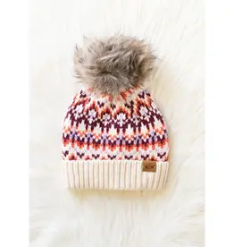 Panache (Faire) Beige, Lilac & Orange Patterned Pom Hat