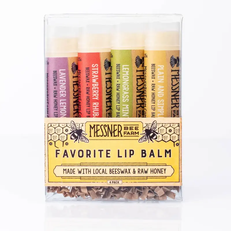 Messner Bee Farm Favorite Pack of 4 Lip Balms - Raw Honey & Beeswax Lip Balms