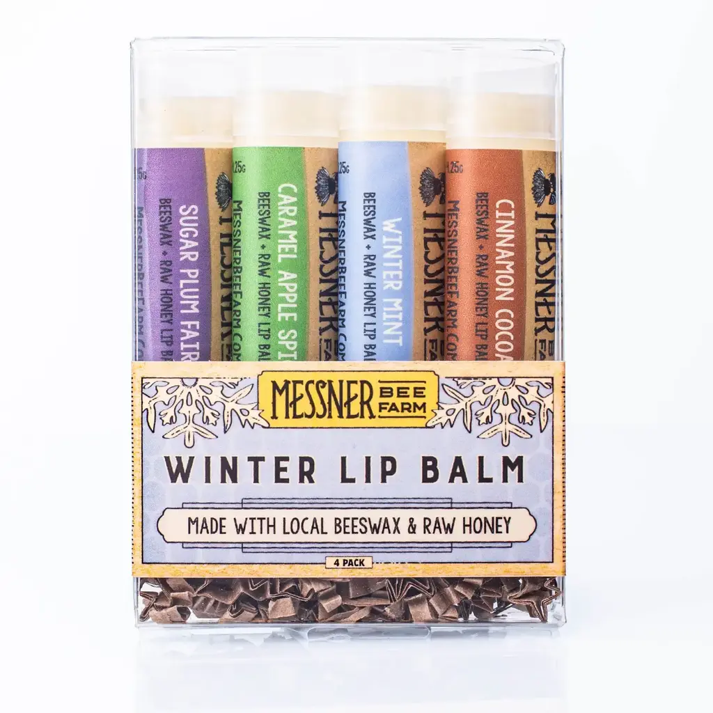 Messner Bee Farm Winter Pack of 4 Lip Balms - Raw Honey & Beeswax Lip Balms