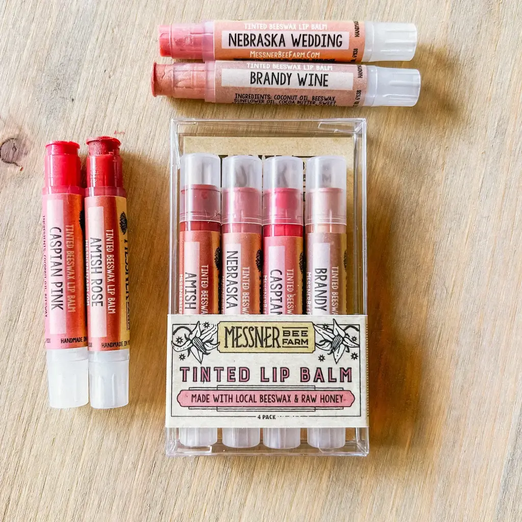 Messner Bee Farm Lip Tint Pack of 4 Lip Balms - Raw Honey & Beeswax Lip Balm