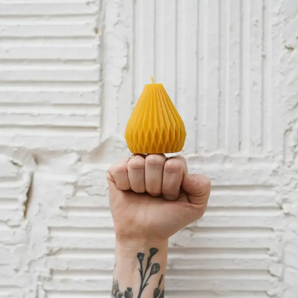 Small Pear - Ribbed Beeswax Pillar Candle
