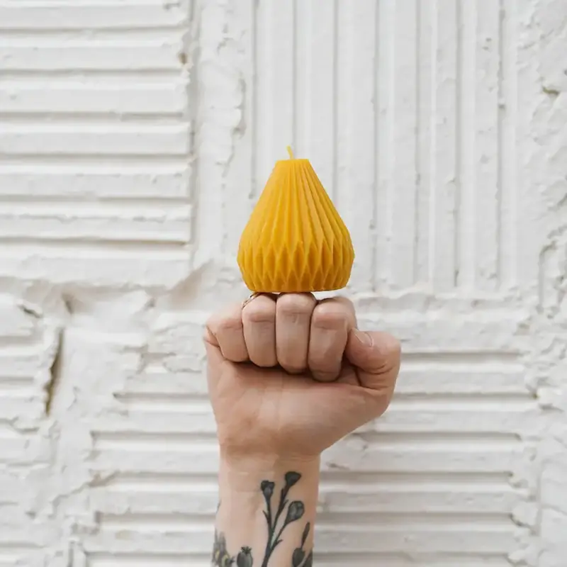 Small Pear - Ribbed Beeswax Pillar Candle