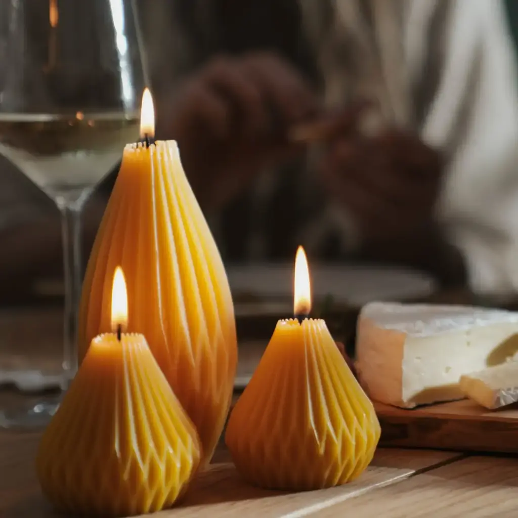 Small Pear - Ribbed Beeswax Pillar Candle