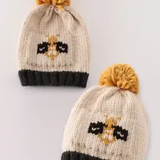 Beige Pompom Bee Cable Beanie (Kids)