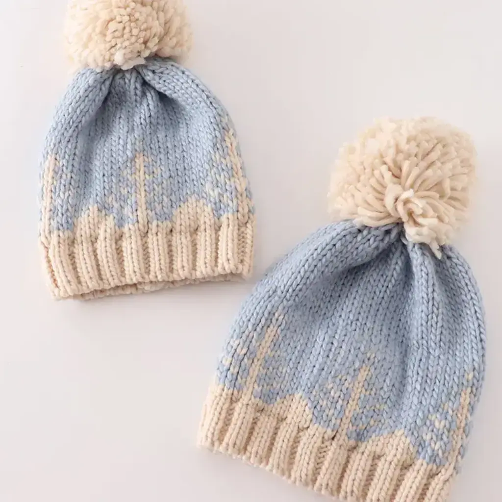 Blue Pompom Christmas Tree Cable Beanie (Baby)
