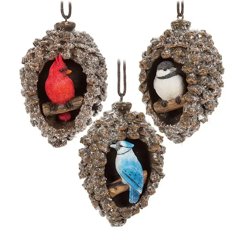 Abbott Bird in Pinecone Ornament - Assorted