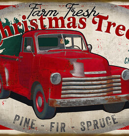 Volume One Farm Fresh Christmas Trees Red Truck Wood Sign (18x30)