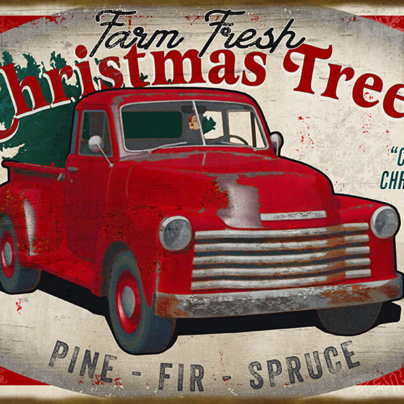 Volume One Farm Fresh Christmas Trees Red Truck Wood Sign (18x30)
