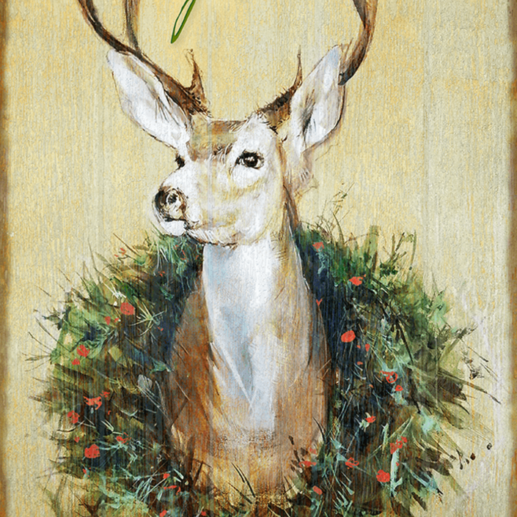 Volume One Christmas Deer with Wreath Wood Sign — Merry Christmas From Northwoods Wisconsin (18x30)