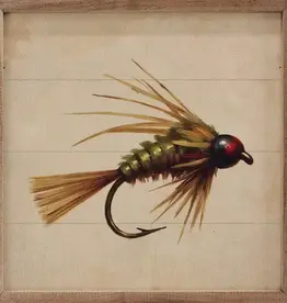 Kendrick Home Green and Gold Fishing Fly  4x4