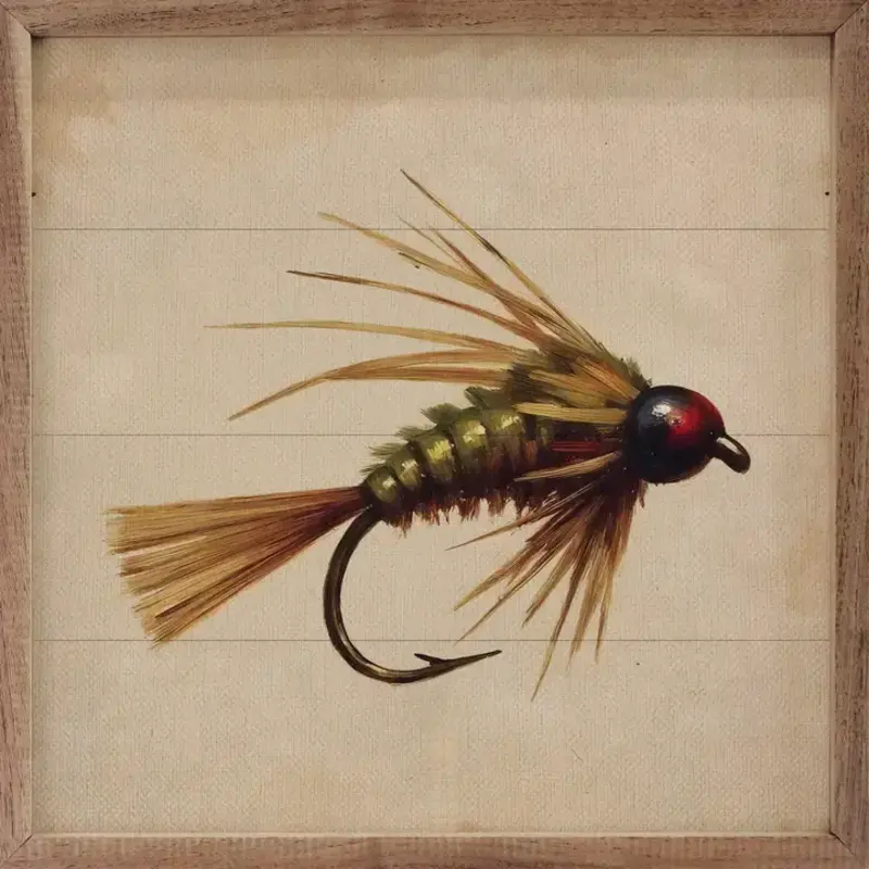 Kendrick Home Green and Gold Fishing Fly  4x4