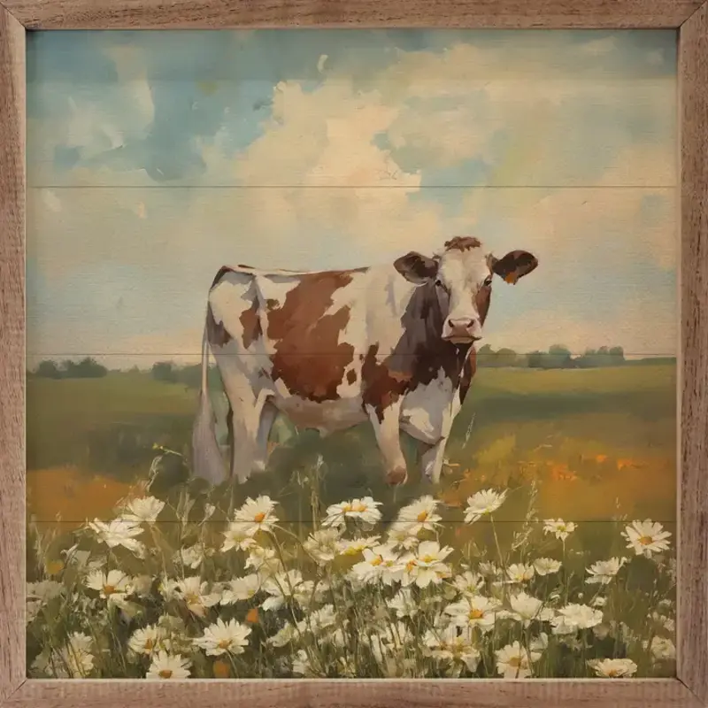 Kendrick Home Red and Brown Holstein with Flowers  4x4