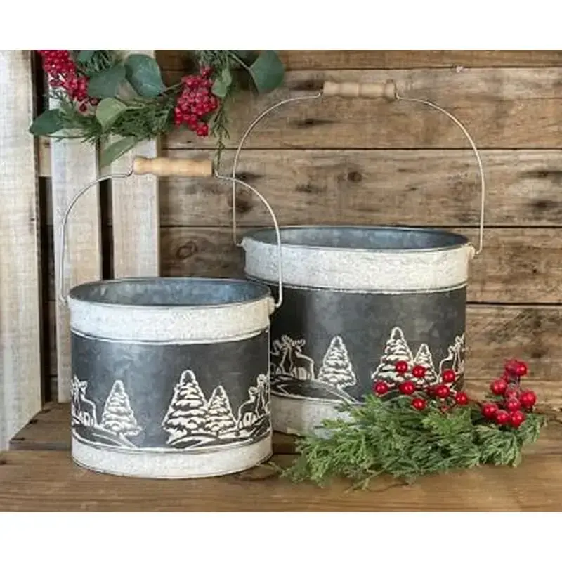 Gray Deer/Trees Embossed Buckets - Large