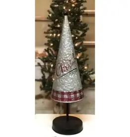 Merry Christmas Red Check Metal Cone Tree