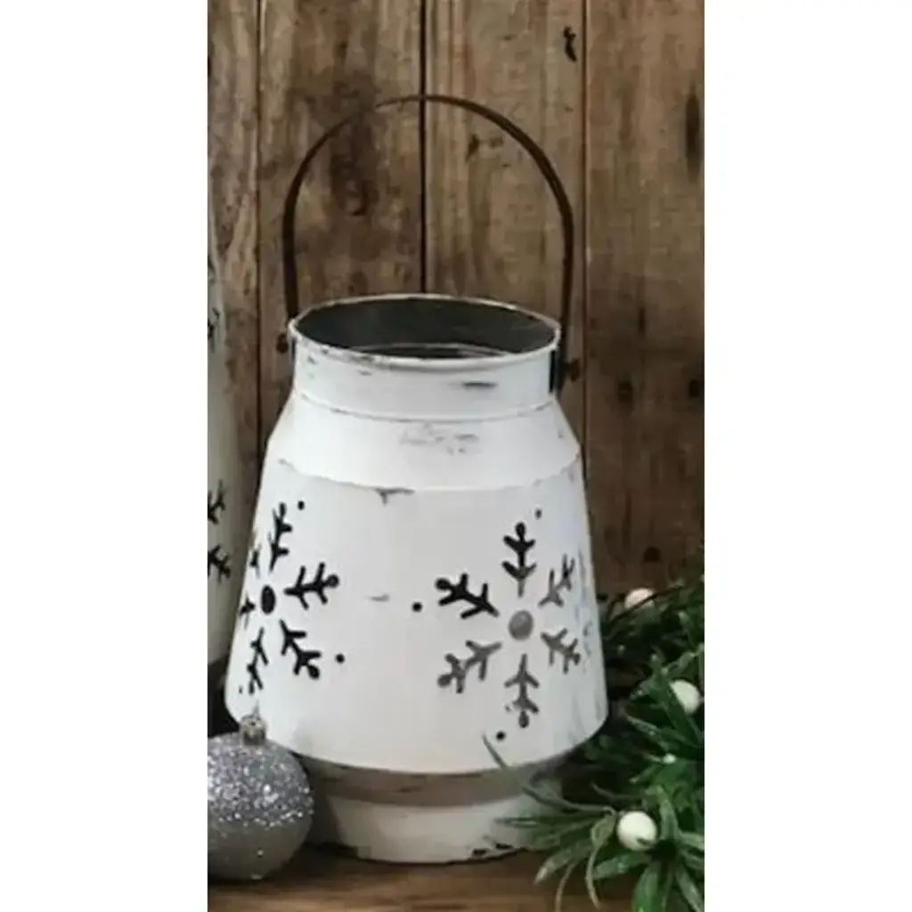 DNS Designs White Distressed Snowflake Lantern Small
