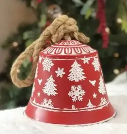 DNS Designs White Trees/Snowflake Red Bell with Rope Hanger