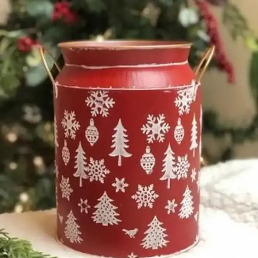 DNS Designs White Trees/Snowflake Red Milk Can