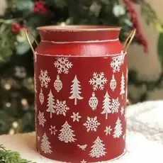 DNS Designs White Trees/Snowflake Red Milk Can