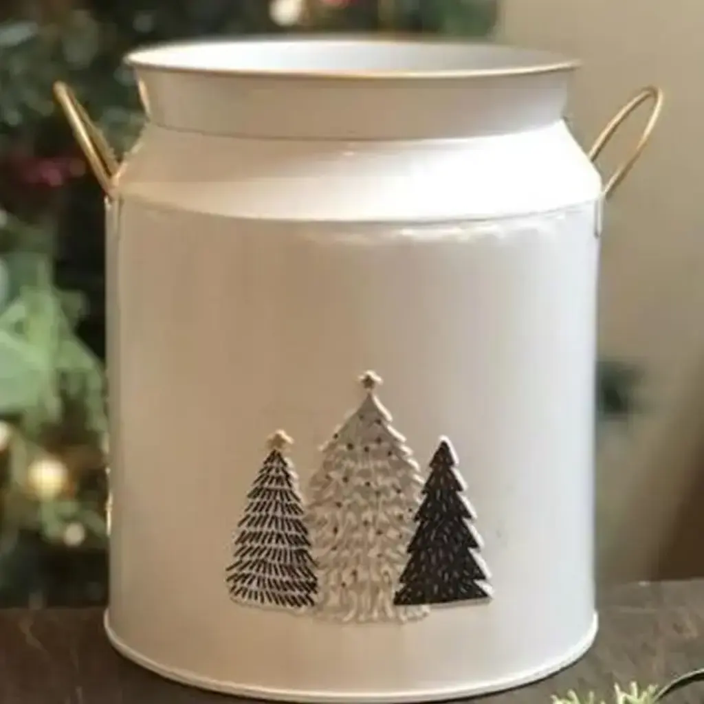 DNS Designs White/Gold Handle Milk Can w/Tree Embossed Accent