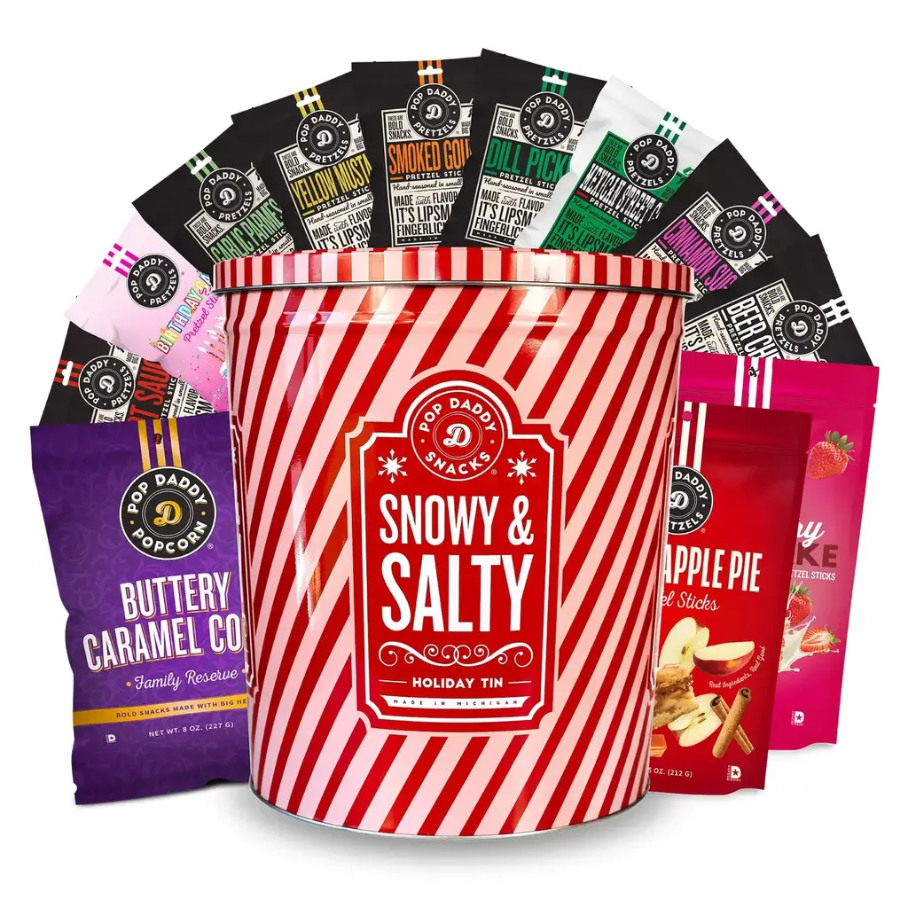 Pop Daddy Snacks Snowy and Salty Holiday Tin