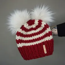 The Candy Cane Double Pom Beanie