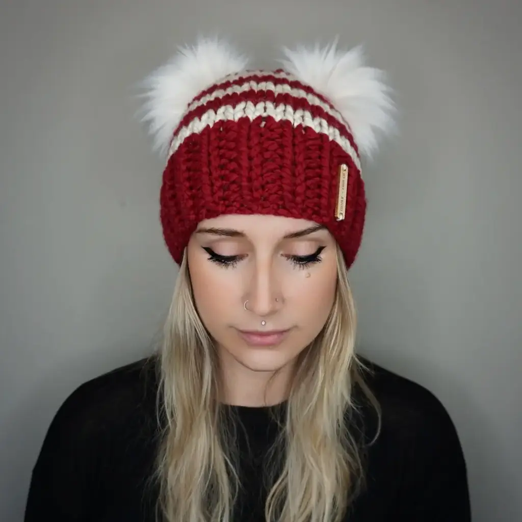 The Candy Cane Double Pom Beanie