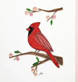 Iconic Quilling Quilling Greeting Card Cardinal with cherry blossom
