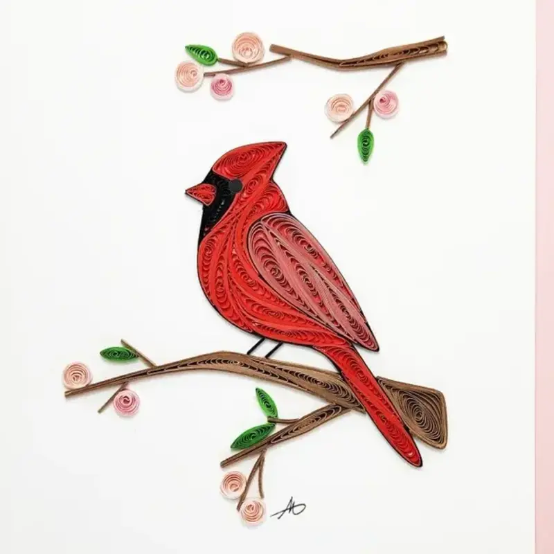 Iconic Quilling Quilling Greeting Card Cardinal with cherry blossom