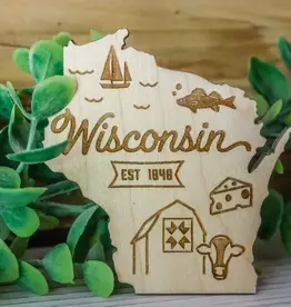 The Farmer's Wife Wisconsin State Symbols Wood Magnet