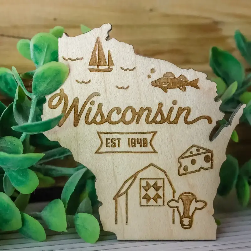 The Farmer's Wife Wisconsin State Symbols Wood Magnet