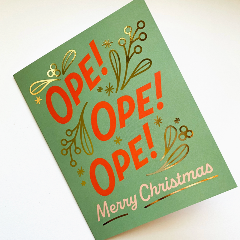 Bottlebrush Graphics Ope! Ope! Ope! Midwest Gold Foiled Holiday Card