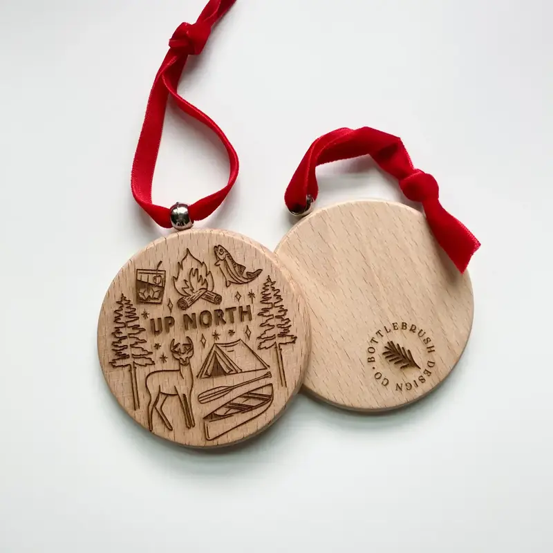Bottlebrush Graphics Up North Engraved Ornaments