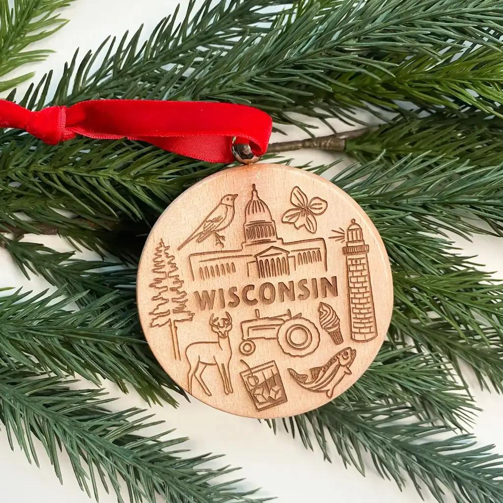 Bottlebrush Graphics Ornament - Wisconsin Engraved