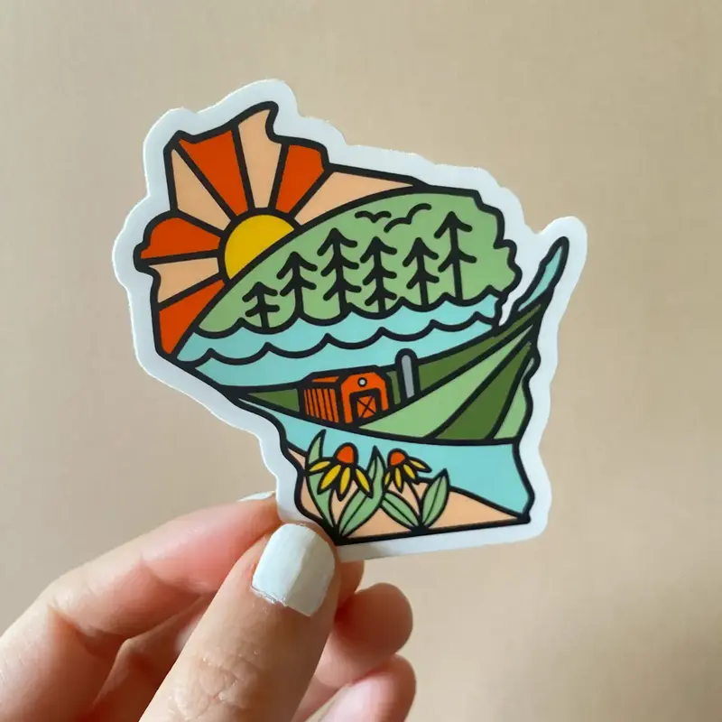 Bottlebrush Graphics Wi Line Drawing State Scene Vinyl Sticker