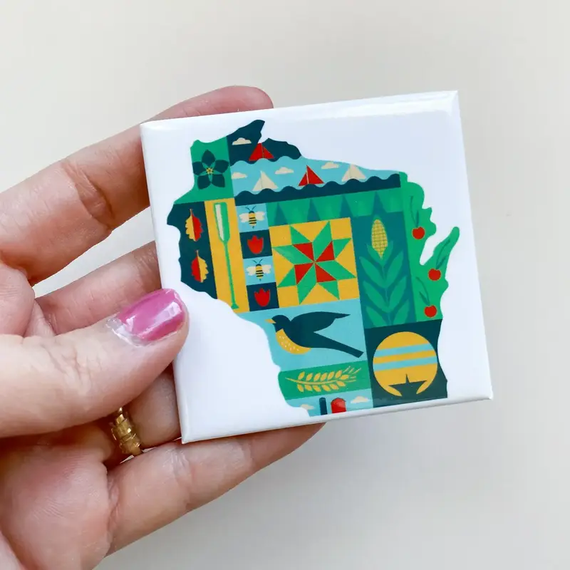 Bottlebrush Graphics Wi Quilt Pattern Square Souvenir Magnet