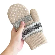 Gloving - Unisex Warm Snowflake Knit Mittens - Beige