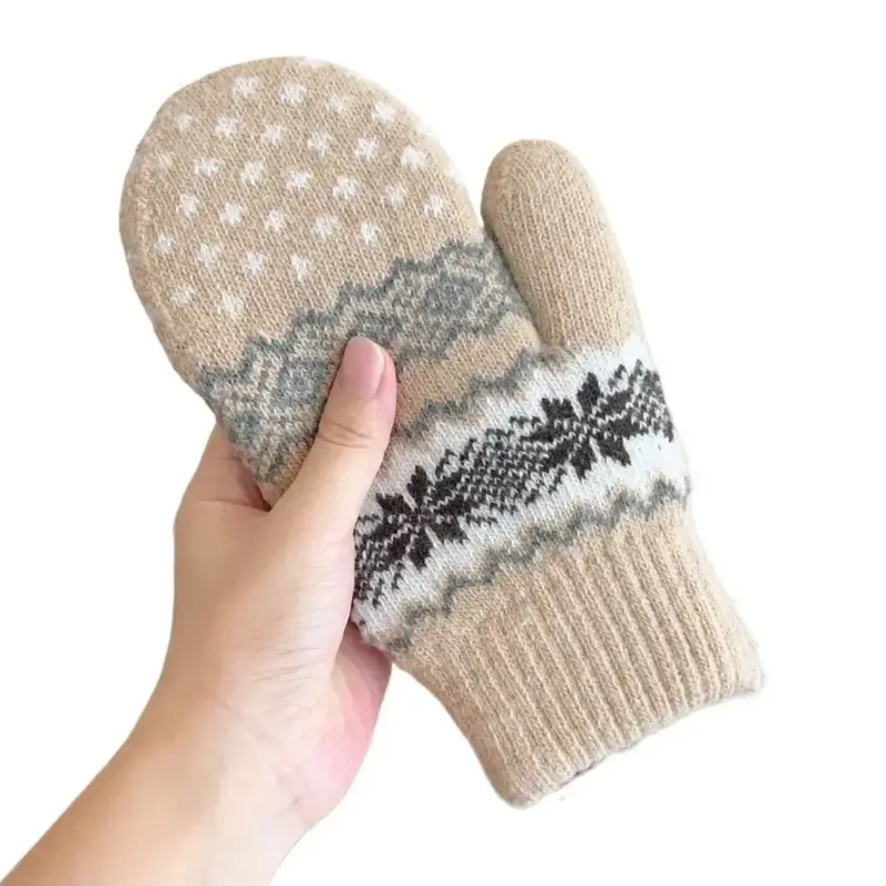 Gloving - Unisex Warm Snowflake Knit Mittens - Beige