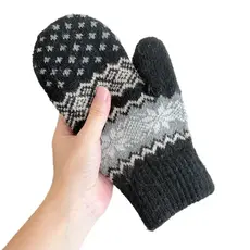 Gloving - Unisex Warm Snowflake Knit Mittens - Black