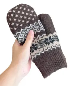Gloving - Unisex Warm Snowflake Knit Mittens - Brown