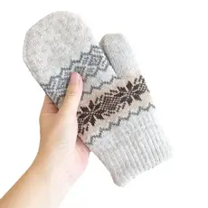 Gloving - Unisex Warm Snowflake Knit Mittens - Light Gray