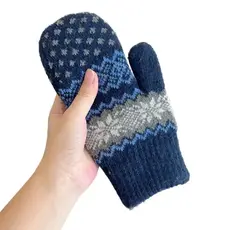 Gloving - Unisex Warm Snowflake Knit Mittens - Navy Blue