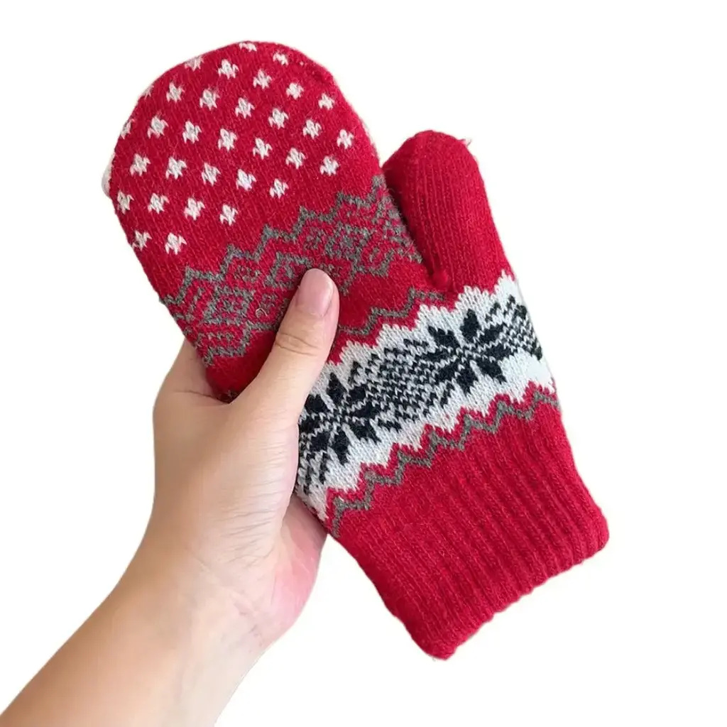 Gloving - Unisex Warm Snowflake Knit Mittens - Red