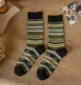 Rufia - Geometric Pattern Autumn Winter Socks - Black
