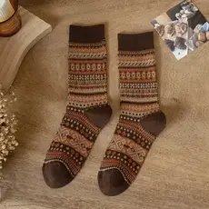 Rufia - Geometric Pattern Autumn Winter Socks - Coffee