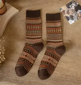 Rufia - Geometric Pattern Autumn Winter Socks - Coffee