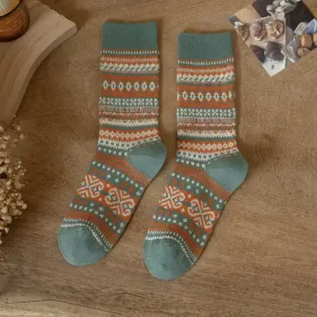 Rufia - Geometric Pattern Autumn Winter Socks - Green