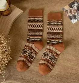 Rufia - Geometric Pattern Autumn Winter Socks - Orange
