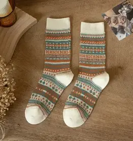 Rufia - Geometric Pattern Autumn Winter Socks - White