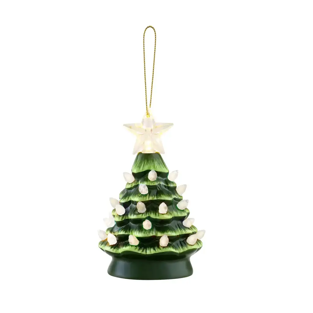 Mr. Christmas Nostalgic Ceramic Tree Ornament- Green with White Bulbs